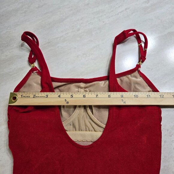 Vintage Roxanne One Piece Swimsuit Red Size 34B Small Ruched Beach Textured - Picture 15 of 15